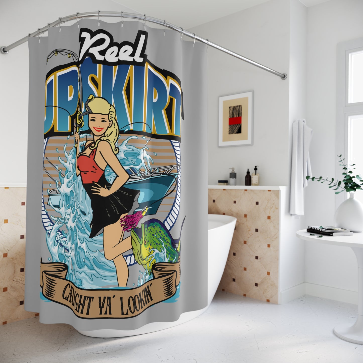 Our Caught You Lookin Shower Curtain is sure to get a laugh