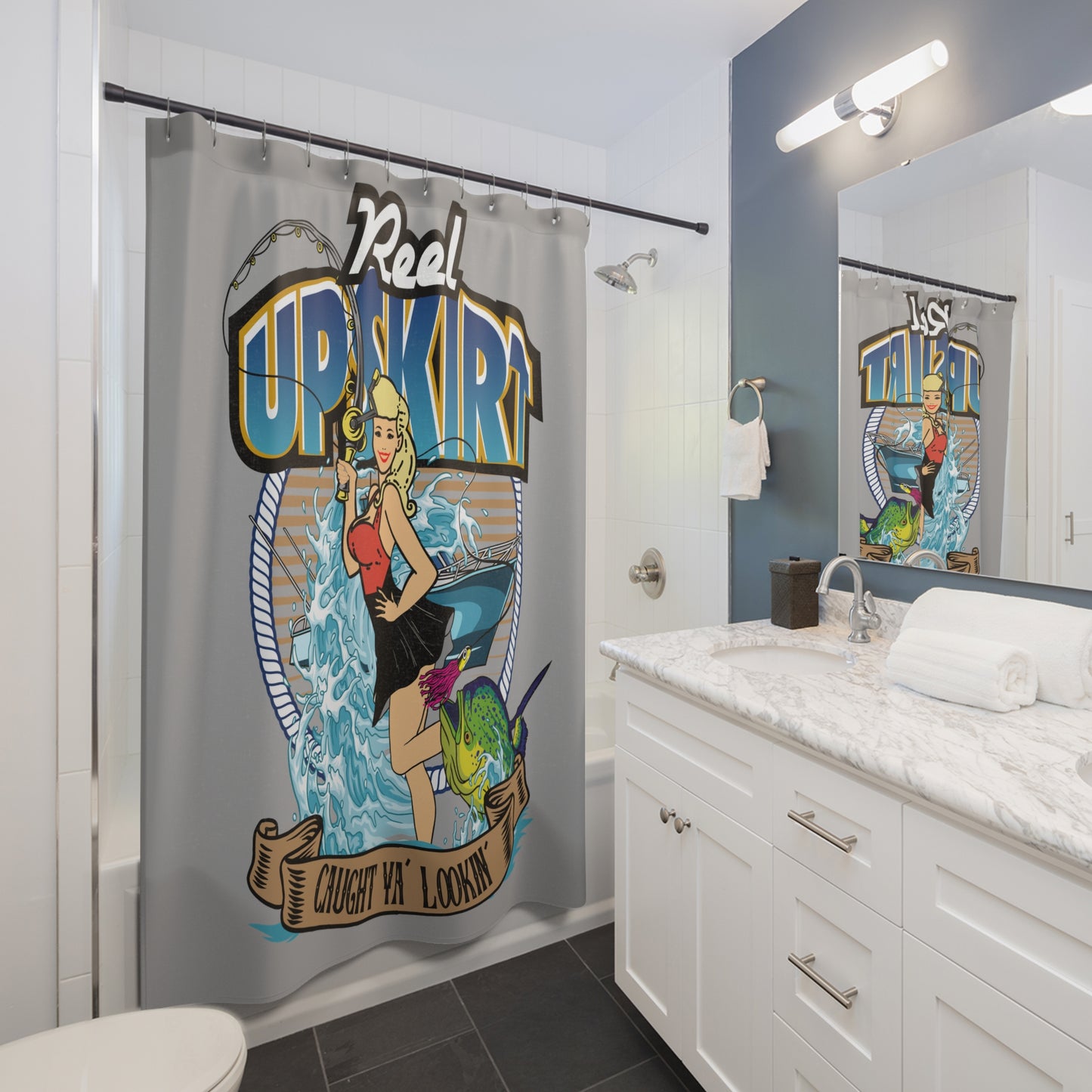 Our Caught You Lookin Shower Curtain is sure to get a laugh